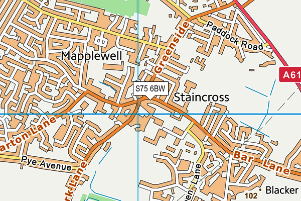 S75 6BW map - OS VectorMap District (Ordnance Survey)