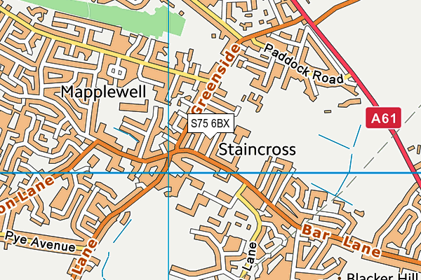 S75 6BX map - OS VectorMap District (Ordnance Survey)