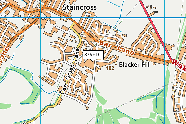 S75 6DT map - OS VectorMap District (Ordnance Survey)