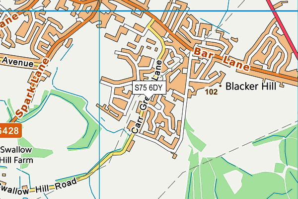 S75 6DY map - OS VectorMap District (Ordnance Survey)