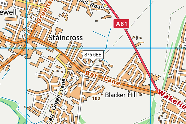 S75 6EE map - OS VectorMap District (Ordnance Survey)