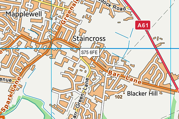 S75 6FE map - OS VectorMap District (Ordnance Survey)