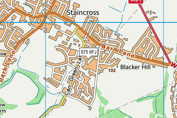 S75 6FJ map - OS VectorMap District (Ordnance Survey)