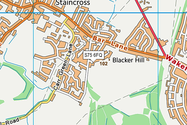 S75 6FQ map - OS VectorMap District (Ordnance Survey)