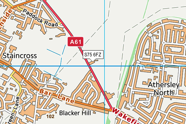S75 6FZ map - OS VectorMap District (Ordnance Survey)