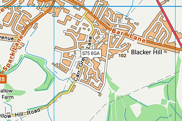 S75 6GA map - OS VectorMap District (Ordnance Survey)