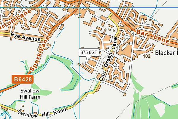 S75 6GT map - OS VectorMap District (Ordnance Survey)