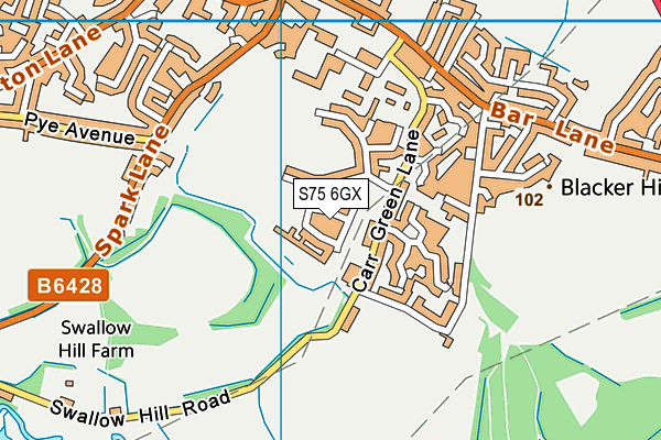 S75 6GX map - OS VectorMap District (Ordnance Survey)