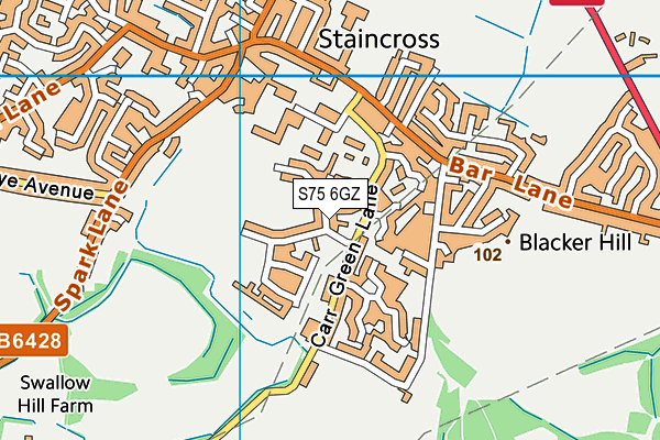 S75 6GZ map - OS VectorMap District (Ordnance Survey)