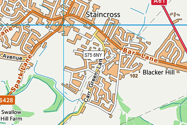 S75 6NY map - OS VectorMap District (Ordnance Survey)