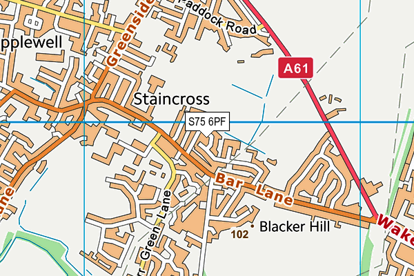 S75 6PF map - OS VectorMap District (Ordnance Survey)