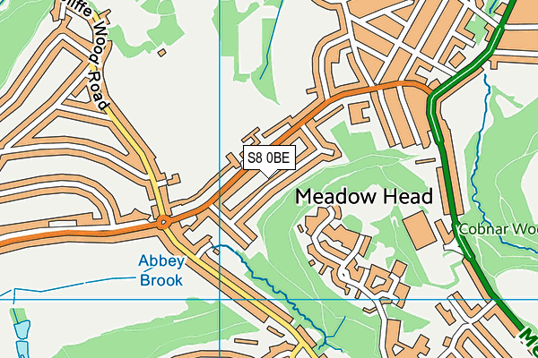 S8 0BE map - OS VectorMap District (Ordnance Survey)