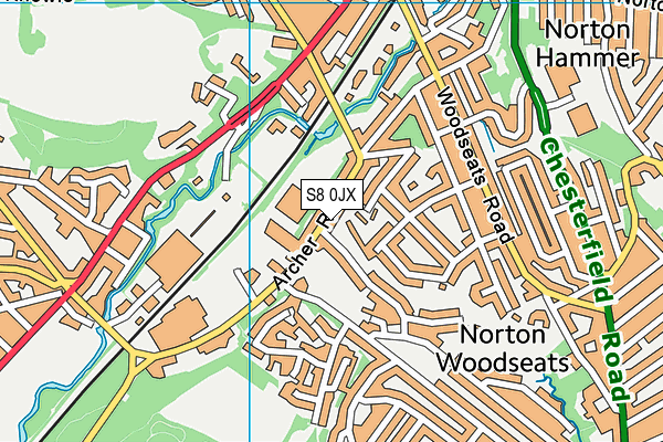 S8 0JX map - OS VectorMap District (Ordnance Survey)