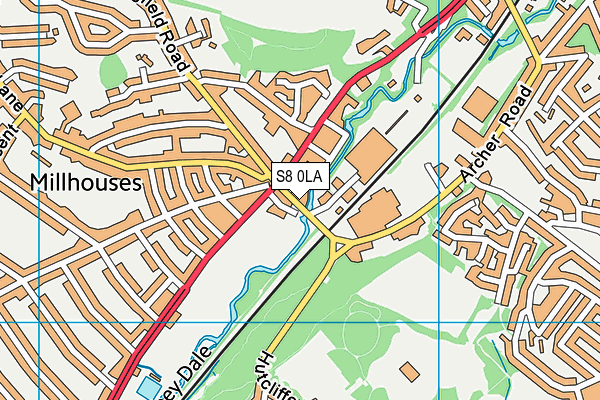 S8 0LA map - OS VectorMap District (Ordnance Survey)