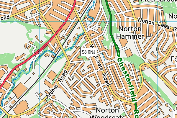 S8 0NJ map - OS VectorMap District (Ordnance Survey)