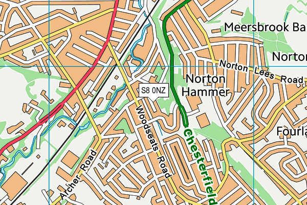 S8 0NZ map - OS VectorMap District (Ordnance Survey)