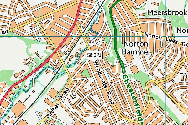 S8 0PJ map - OS VectorMap District (Ordnance Survey)