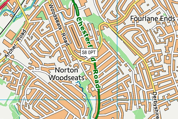 S8 0PT map - OS VectorMap District (Ordnance Survey)