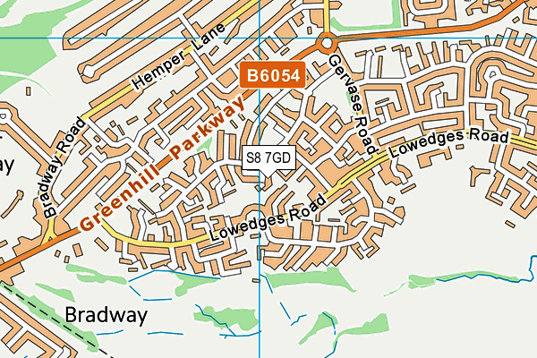 S8 7GD map - OS VectorMap District (Ordnance Survey)