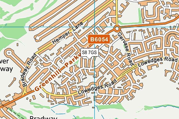 S8 7GS map - OS VectorMap District (Ordnance Survey)