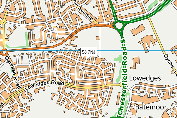 S8 7NJ map - OS VectorMap District (Ordnance Survey)