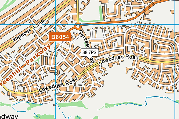 S8 7PS map - OS VectorMap District (Ordnance Survey)