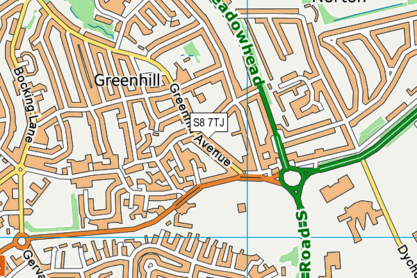 S8 7TJ map - OS VectorMap District (Ordnance Survey)