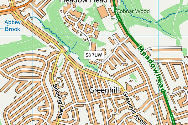 S8 7UW map - OS VectorMap District (Ordnance Survey)