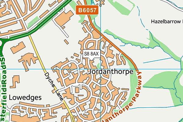 S8 8AX map - OS VectorMap District (Ordnance Survey)