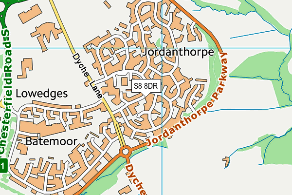 S8 8DR map - OS VectorMap District (Ordnance Survey)