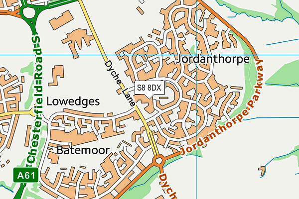 S8 8DX map - OS VectorMap District (Ordnance Survey)