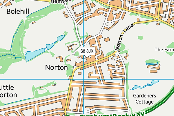 S8 8JX map - OS VectorMap District (Ordnance Survey)