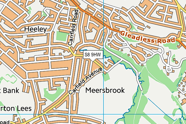 S8 9HW map - OS VectorMap District (Ordnance Survey)