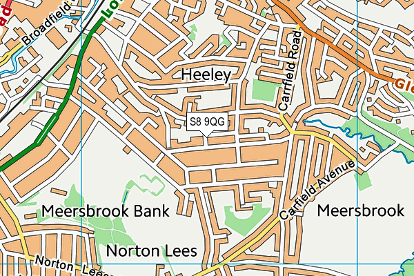 S8 9QG map - OS VectorMap District (Ordnance Survey)