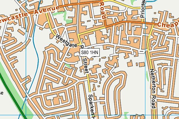 S80 1HN map - OS VectorMap District (Ordnance Survey)