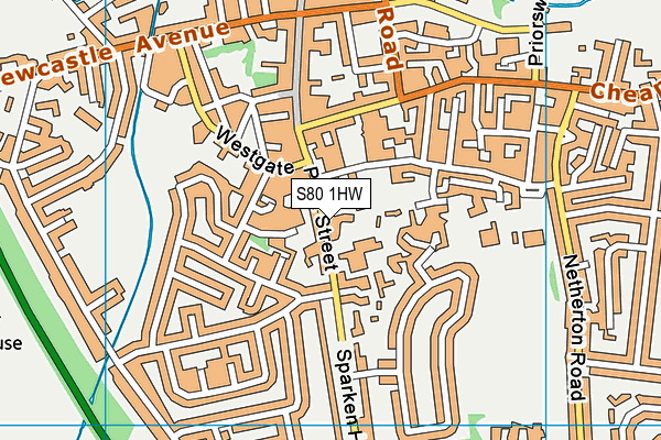 S80 1HW map - OS VectorMap District (Ordnance Survey)