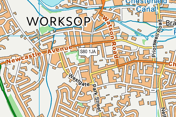 S80 1JA map - OS VectorMap District (Ordnance Survey)