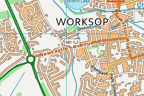 S80 1LZ map - OS VectorMap District (Ordnance Survey)