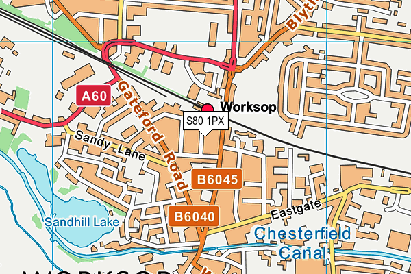 S80 1PX map - OS VectorMap District (Ordnance Survey)