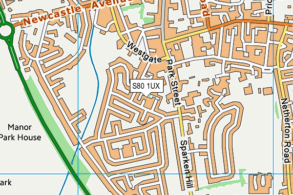 S80 1UX map - OS VectorMap District (Ordnance Survey)