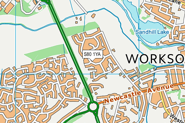 S80 1YA map - OS VectorMap District (Ordnance Survey)