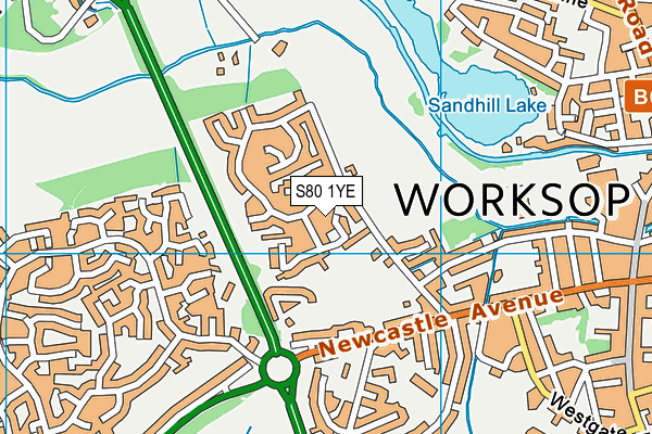 S80 1YE map - OS VectorMap District (Ordnance Survey)