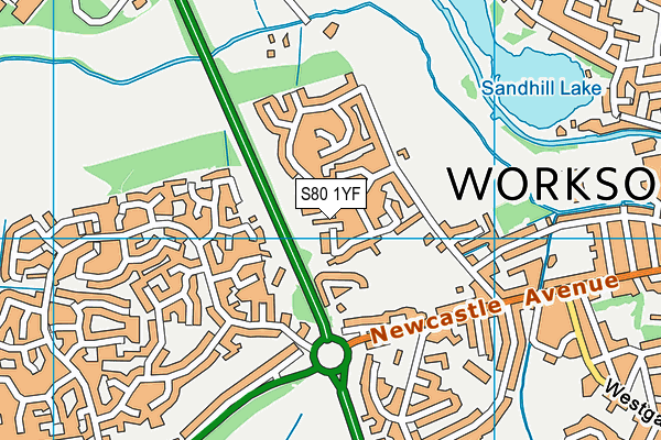 S80 1YF map - OS VectorMap District (Ordnance Survey)