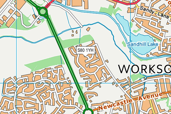 S80 1YH map - OS VectorMap District (Ordnance Survey)