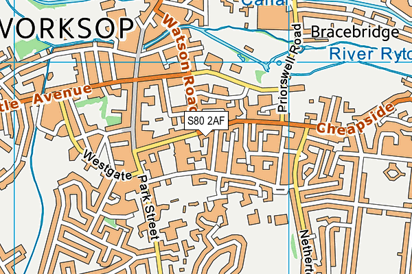 S80 2AF map - OS VectorMap District (Ordnance Survey)
