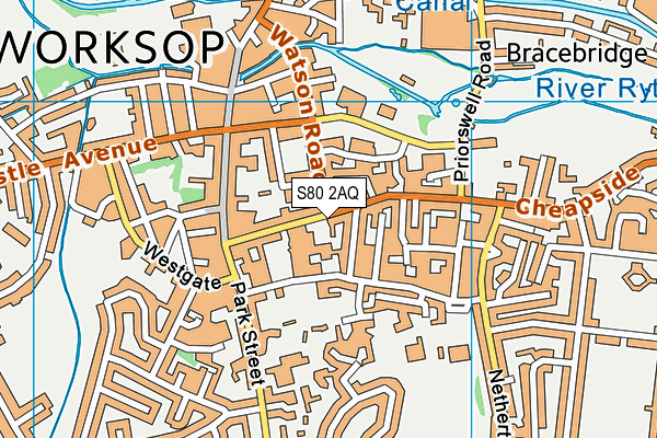 S80 2AQ map - OS VectorMap District (Ordnance Survey)