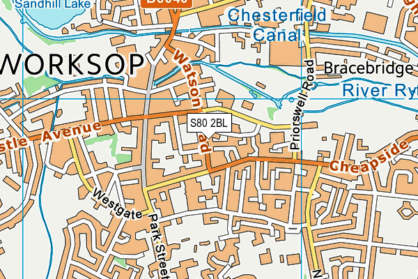 S80 2BL map - OS VectorMap District (Ordnance Survey)