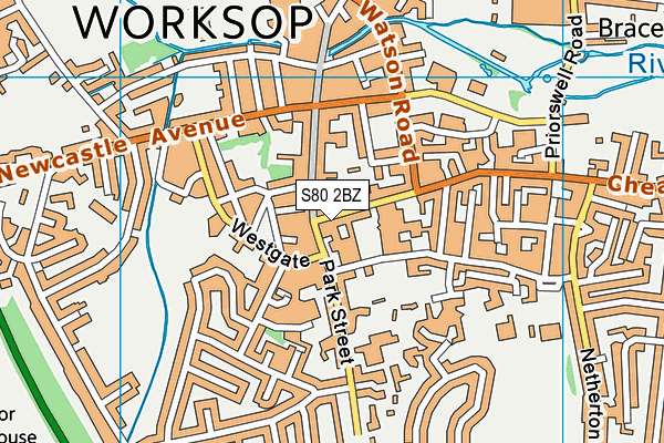 S80 2BZ map - OS VectorMap District (Ordnance Survey)