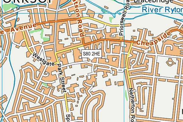 S80 2HE map - OS VectorMap District (Ordnance Survey)