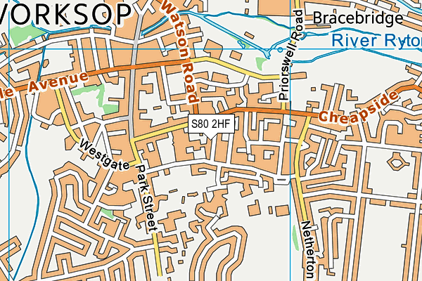 S80 2HF map - OS VectorMap District (Ordnance Survey)